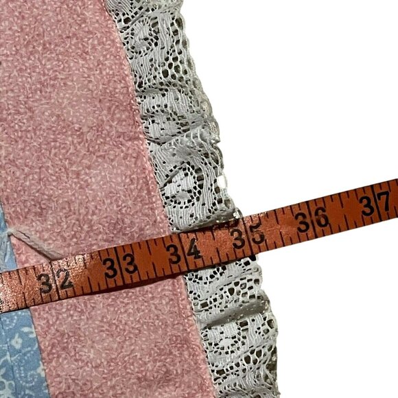 Vintage Handmade Patchwork Quilt With Lace Trim Pink Blue 45" X 35" Baby - Picture 5 of 7